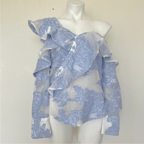 Self-Portrait Blue Ruffled One-Shoulder Blouse - Picture 8 of 15